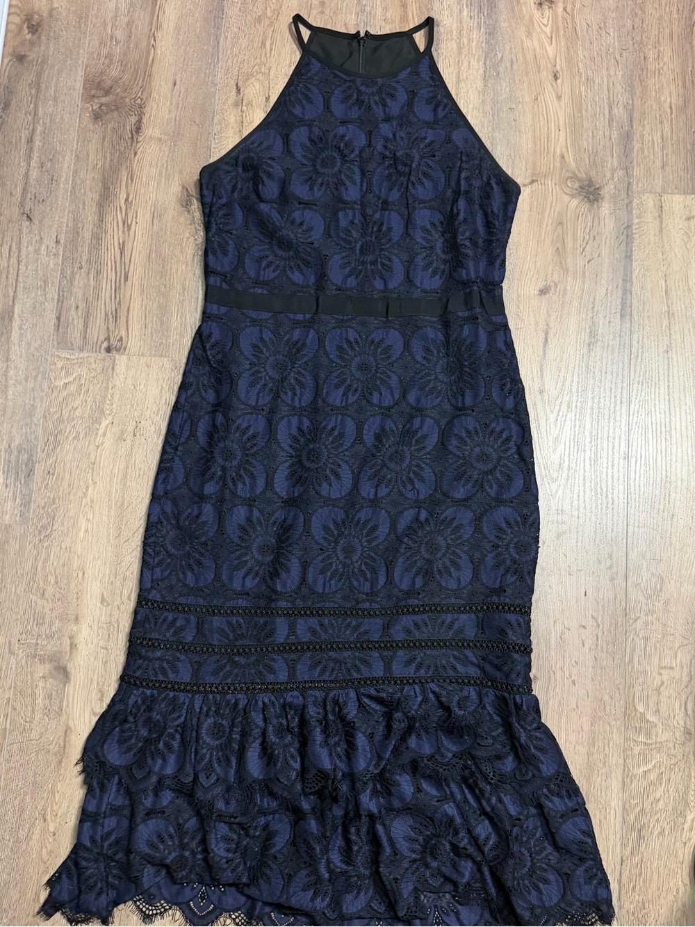 Banana Republic Navy Lace High-Neck Midi Dress